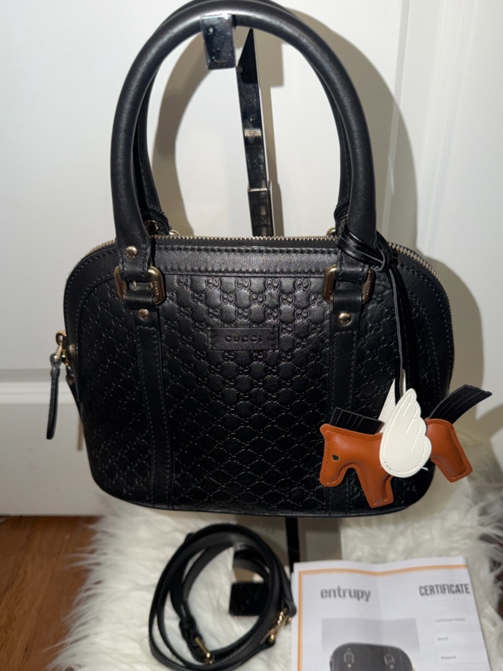 Gucci Black Microguccissima Dome Crossbody Satchel with Gold Hardware